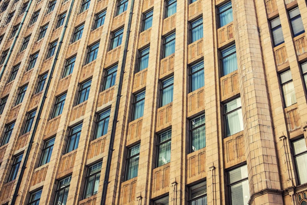 apartment buildings in a fashion district