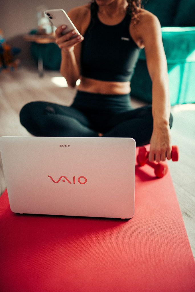 A home workout in a living room